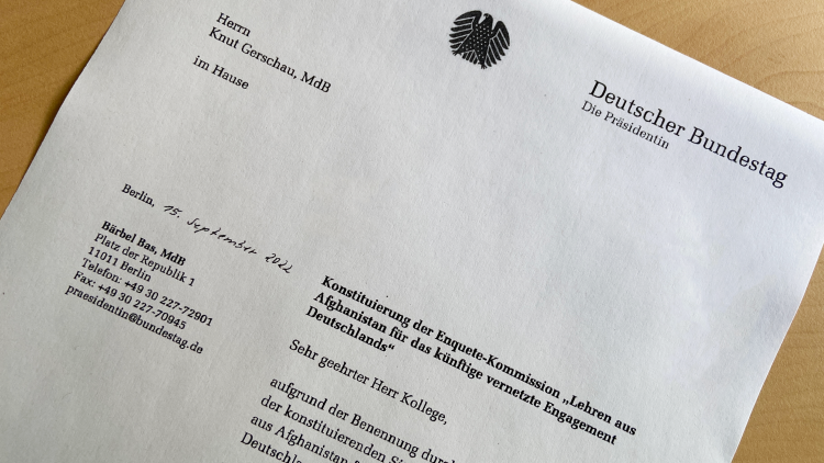 Einladung Enquete-Komission Afghanistan